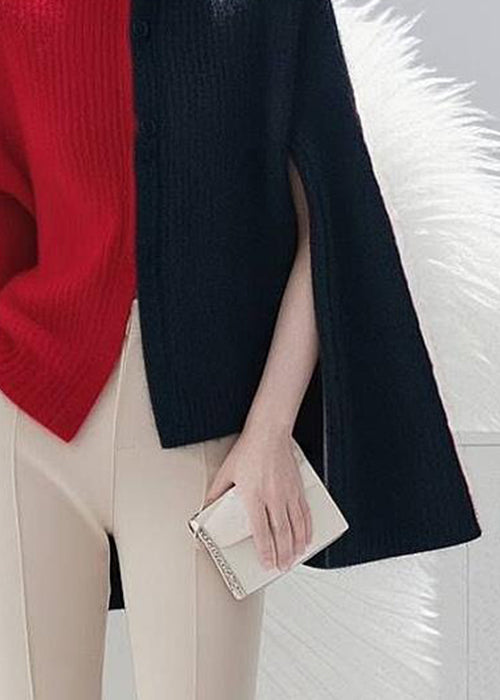 Colorblock Side Open Cozy Knit Cape Sweaters Spring