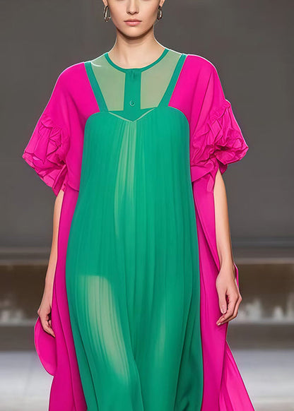 Green Oversized Patchwork Chiffon Dress Summer