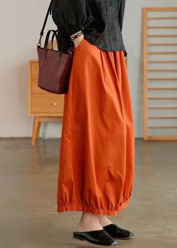 Orange Pockets Cotton Lantern Pants Summer