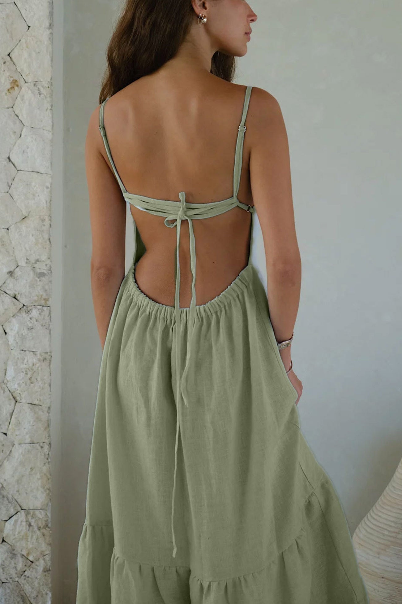 Tie-back Tiered Cotton Cami Dress