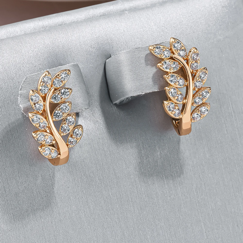 Inlaid Zirconia Leaf Earrings