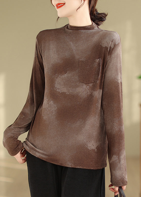 Coffee Pockets Patchwork Cotton T Shirt Fall