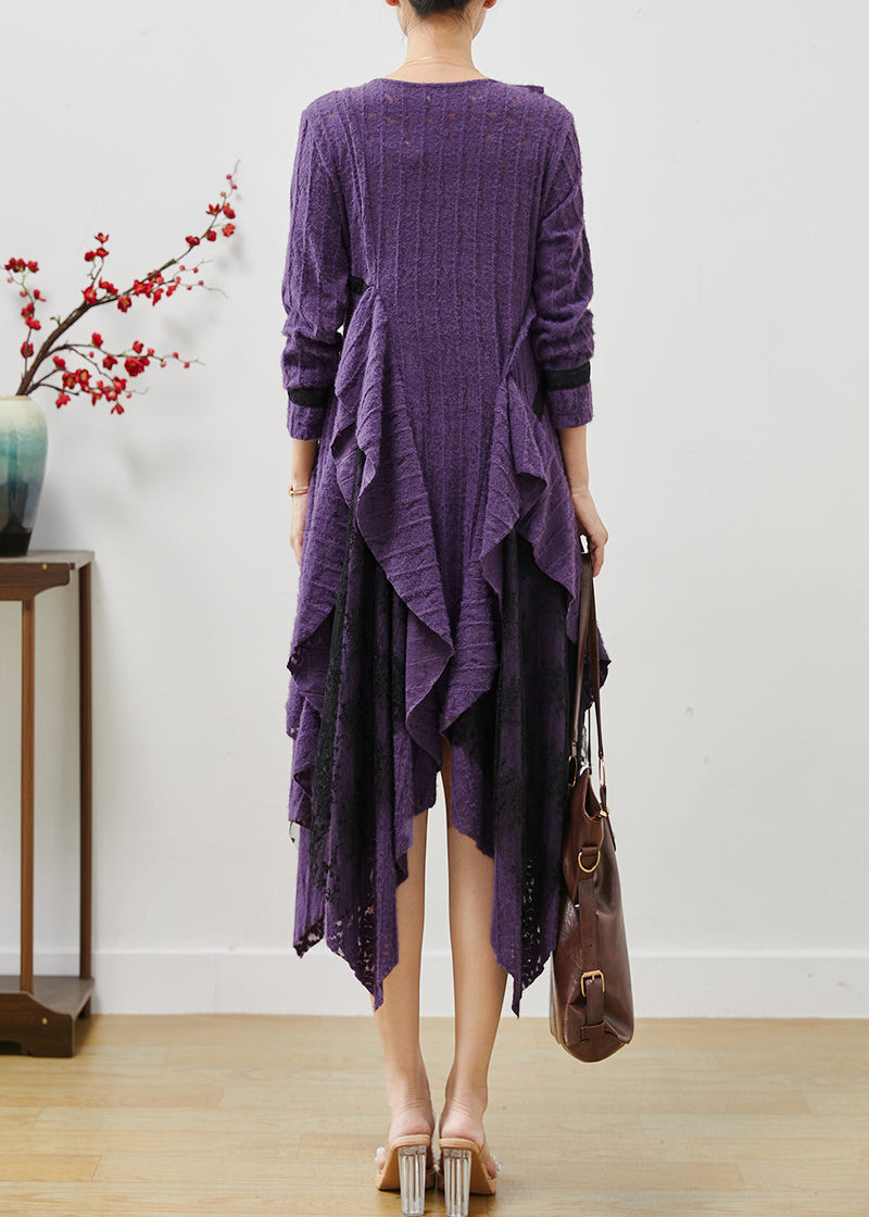 Lavender Asymmetrical Cotton Long Dresses Fall