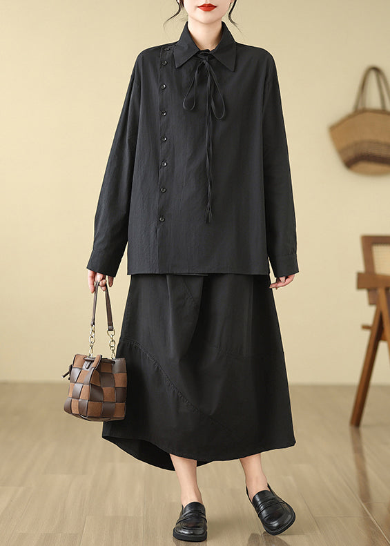 Black Asymmetrical Cotton Shirt Spring