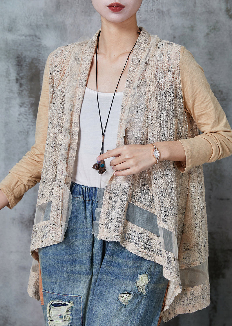 Khaki Asymmetrical Patchwork Knit Cardigans Spring