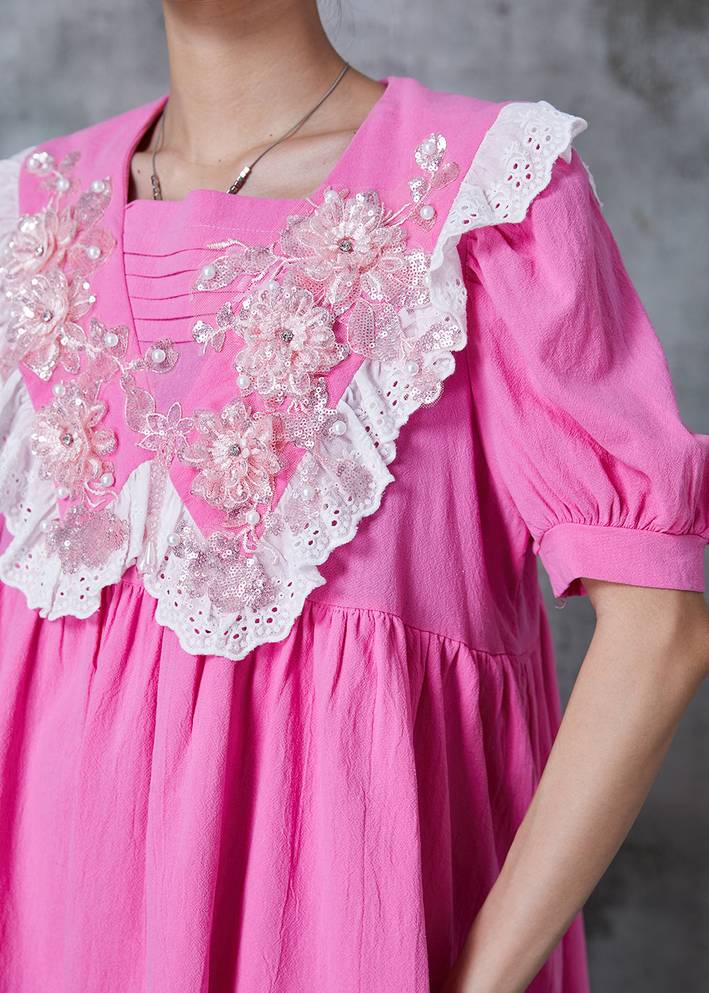 Classy Pink Cotton Mini Dress Summer