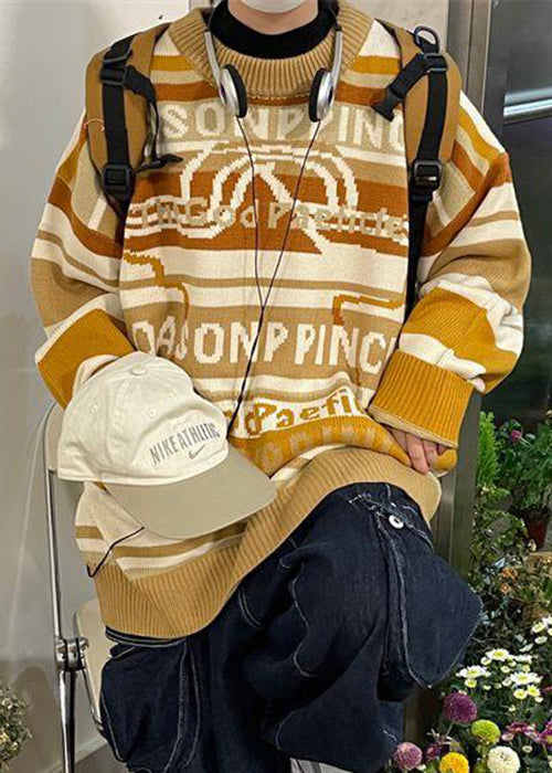 Yellow Letter Cozy Cotton Knit Winter Sweater O Neck