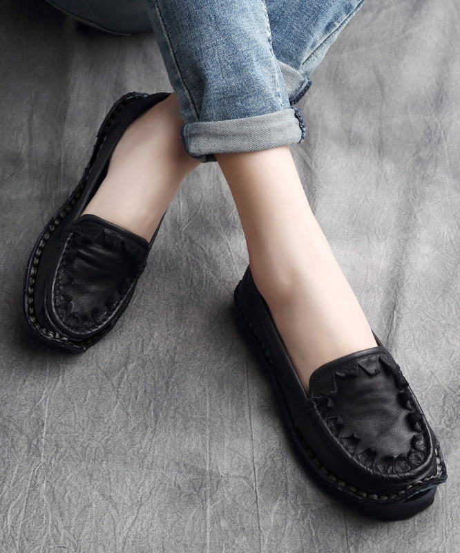 Coffee Handmade Cowhide Leather Flat Shoes