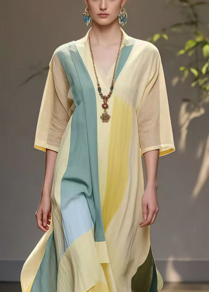 Yellow Asymmetrical Exra Large Hem Cotton Holiday Dress Summer