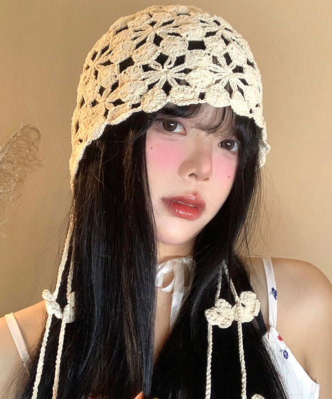 White Tassel Hollow Out Knit Bonnie Hat