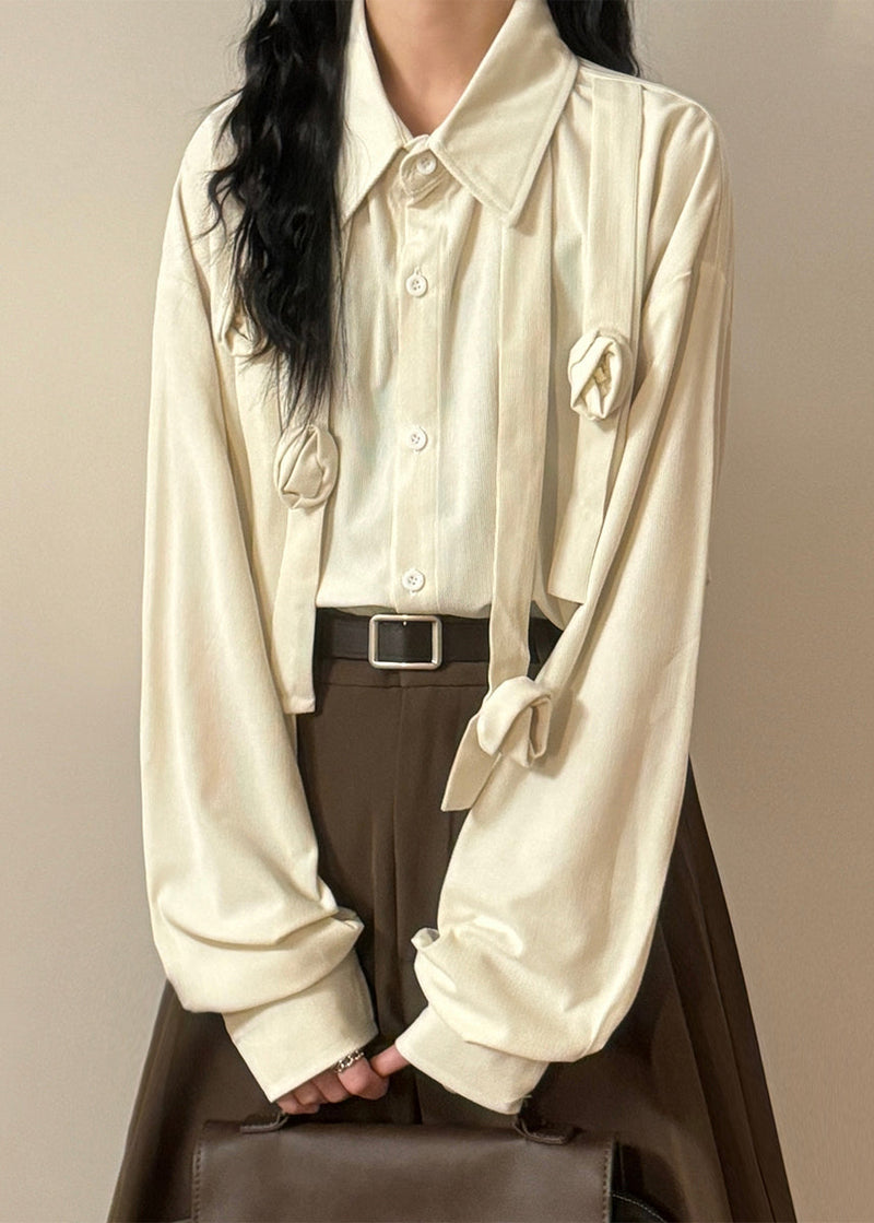 Purple Peter Pan Collar Button Cotton Blouses Spring