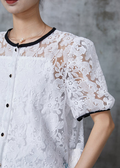 Diy White Embroidered Lace Shirt Top Summer
