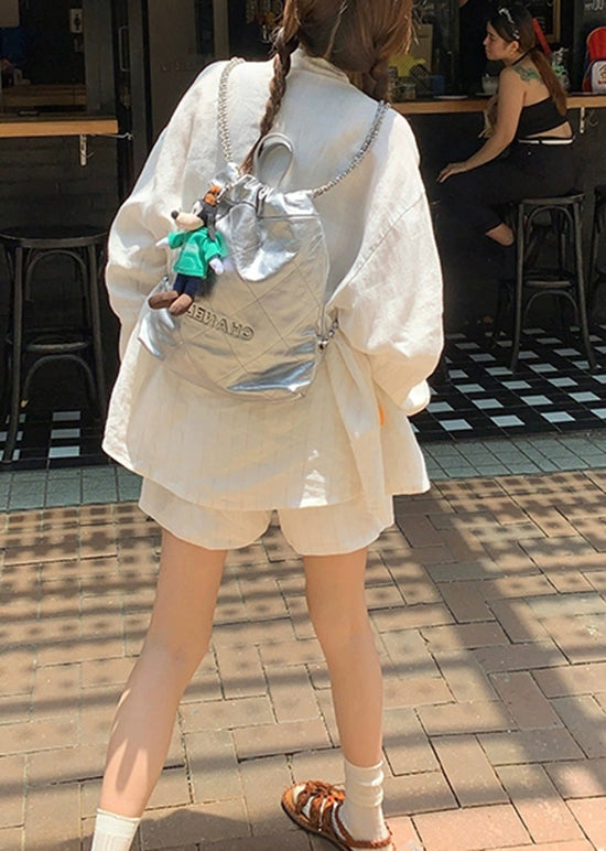 New White Embroidered Tops and Shorts Linen Two Piece Suit Set Summer