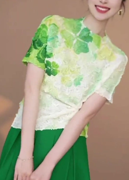 Green Tie Dye Cotton T Shirts Tops Summer