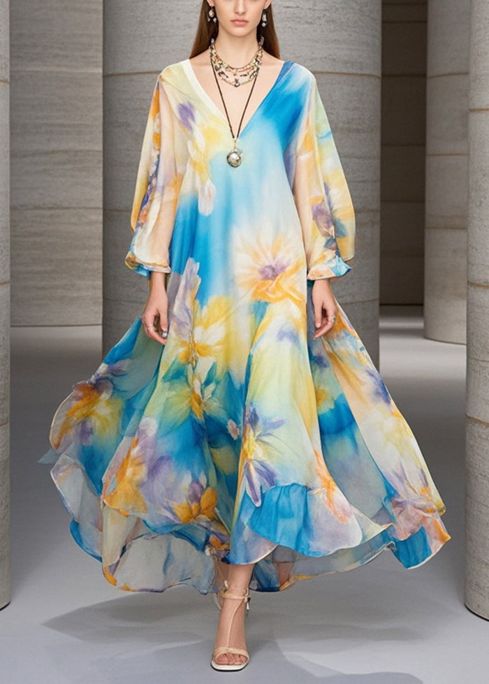 Oversized Print Chiffon Beach Dress Fall