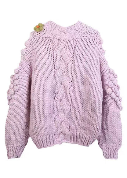 Purple V Neck Button Cozy Knit Cardigans Winter