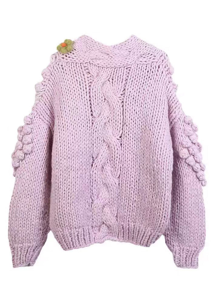 Purple V Neck Button Cozy Knit Cardigans Winter