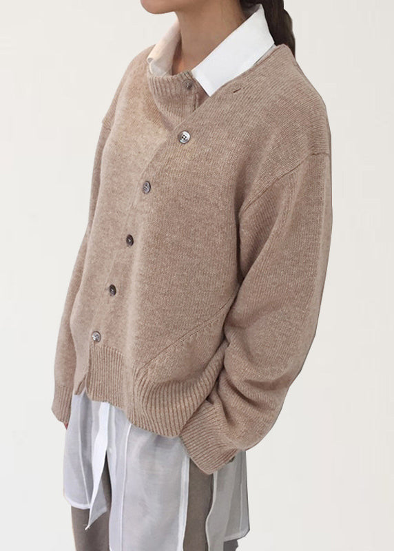 Camel Asymmetrical Design Knit Sweaters Autumn