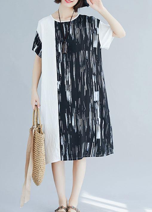 French Patchwork Cotton Linen Clothes Pattern Black Dresses Summer