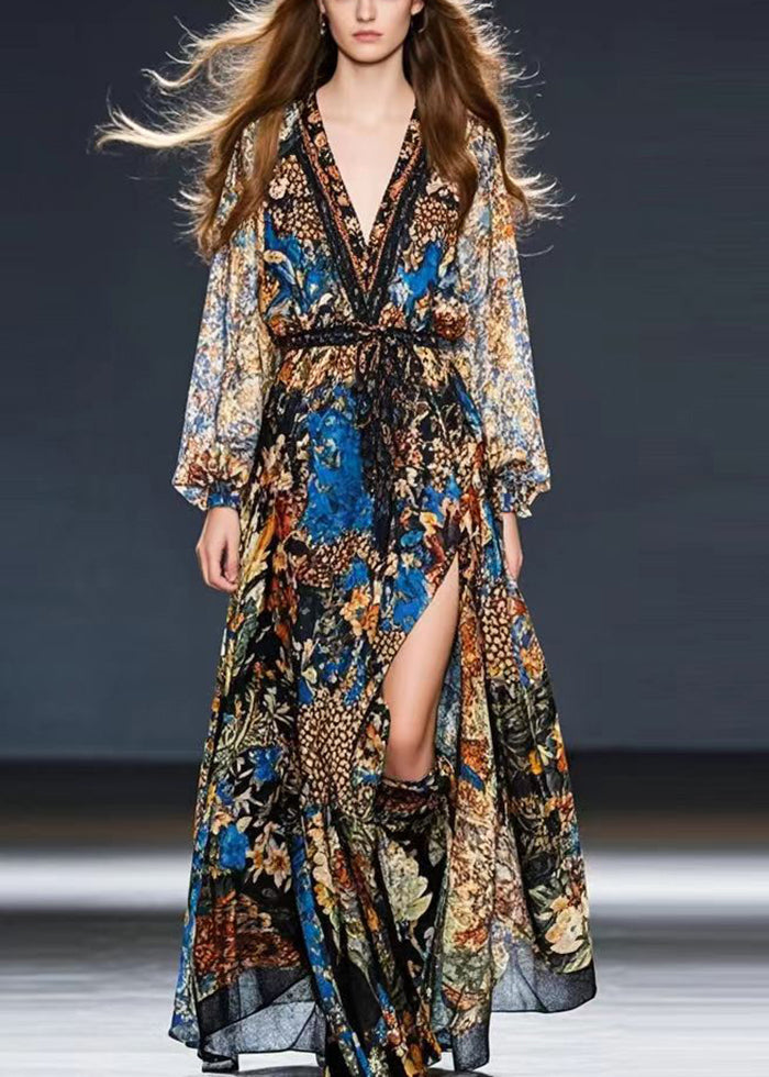 Cinched Print Chiffon Holiday Dress Fall