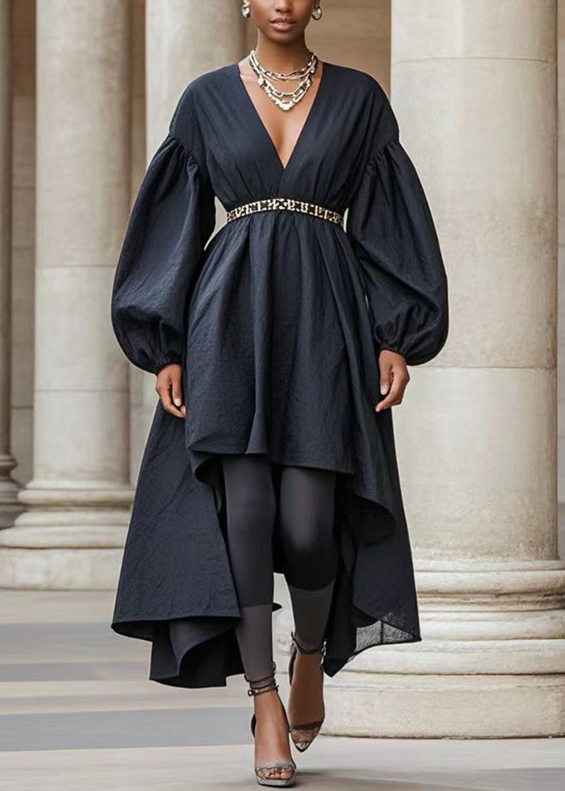 Black Asymmetrical Design Silm Fit Cotton Holiday Dress Fall