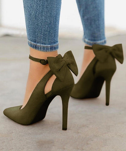 Classy Red Suede Bow Splicing High Heels Pointed Toe