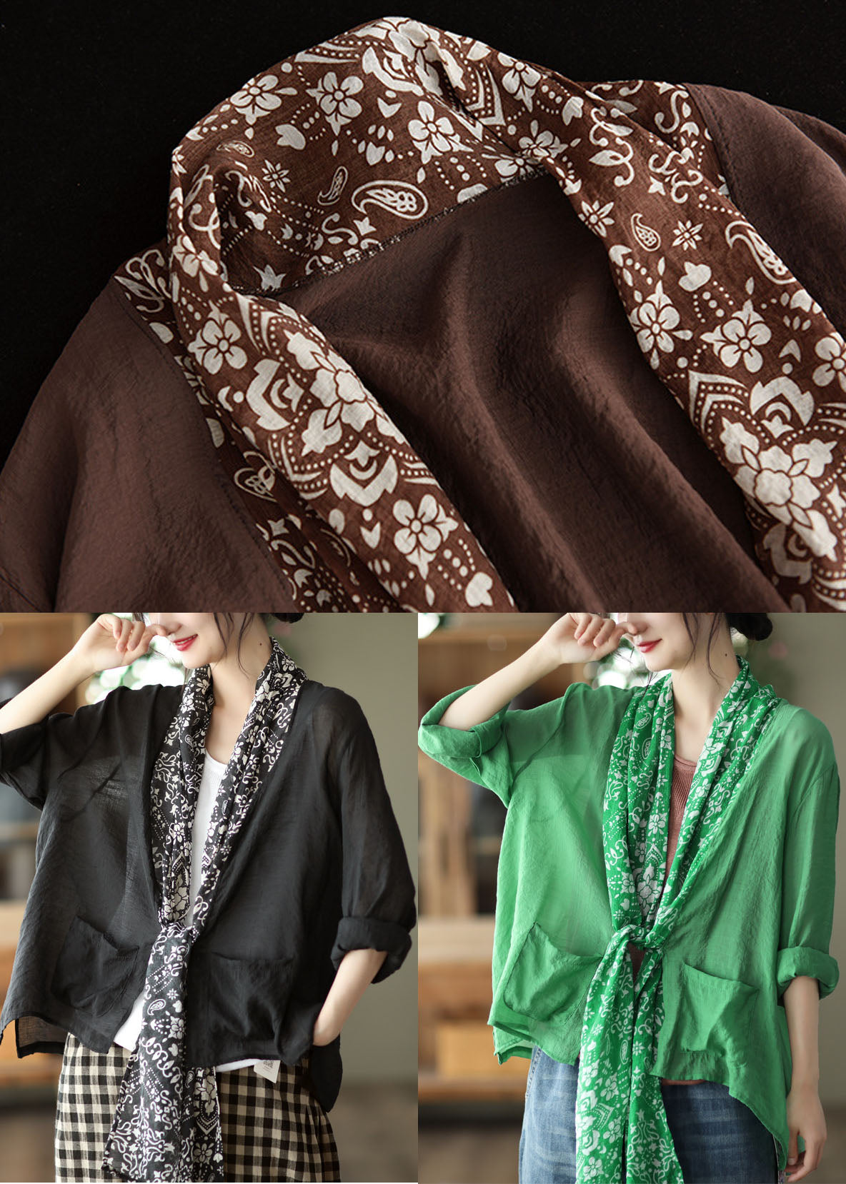 Simple Green Asymmetrical Design Linen Upf 50+ Coat Long Sleeve