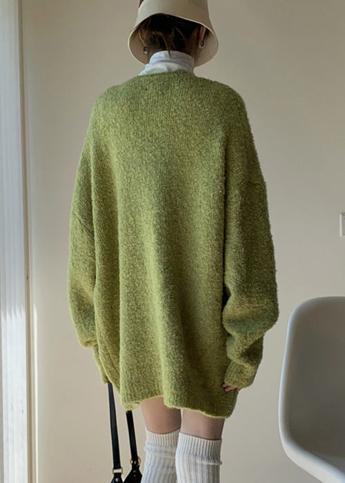 Loose Green Sweaters and Turtleneck Tank Knit Two Piece Set Winter