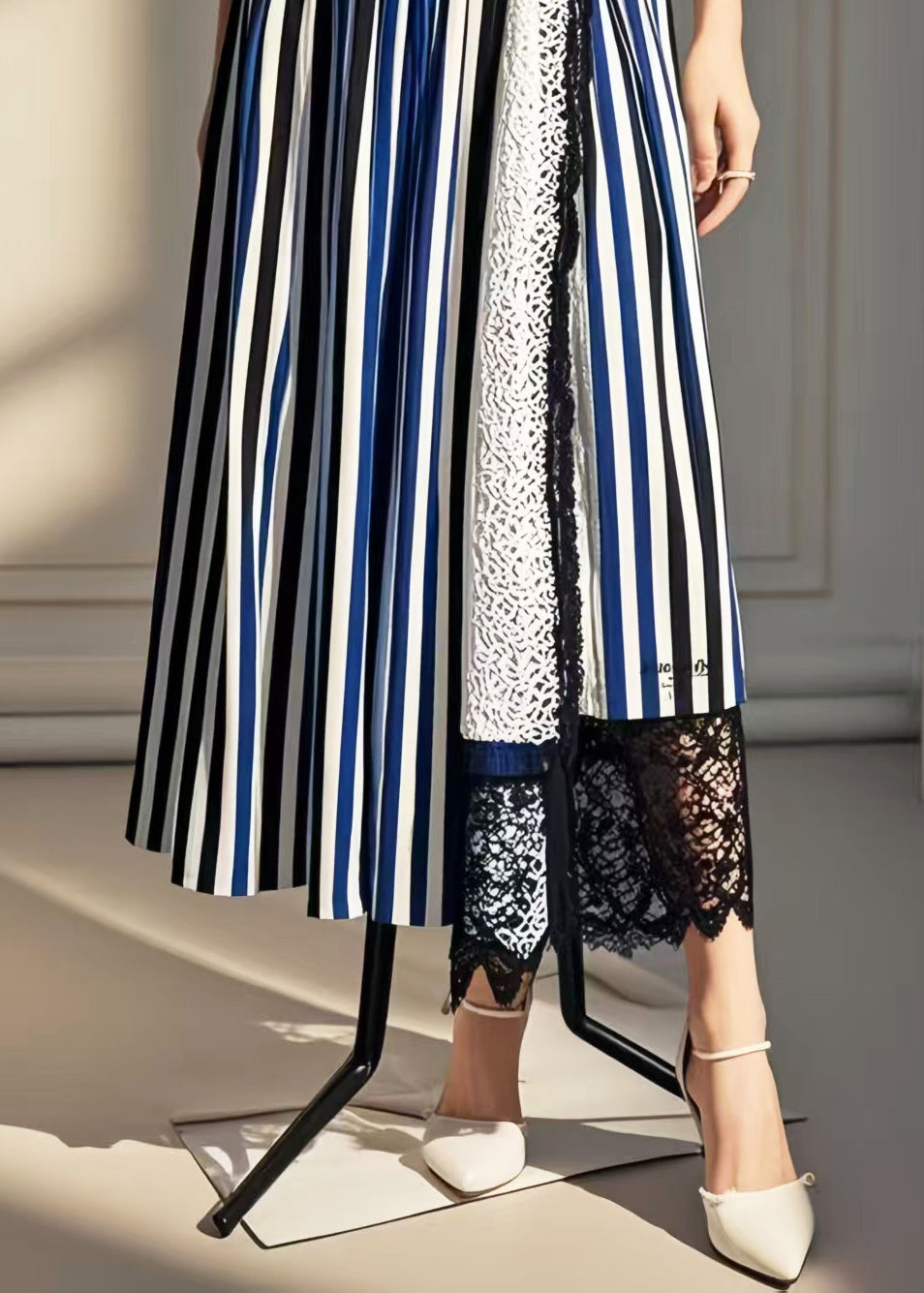 Asymmetrical Patchwork Striped Cotton Skirt Summer