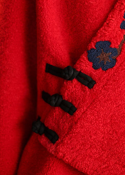 Stylish Red Button Embroidered Woolen Coats Spring