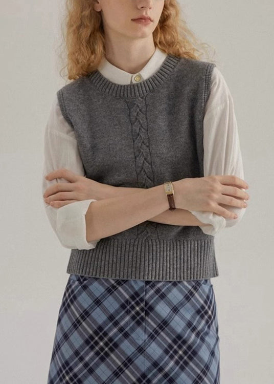 Simple Style Mulberry O Neck Knit Vest Sleeveless