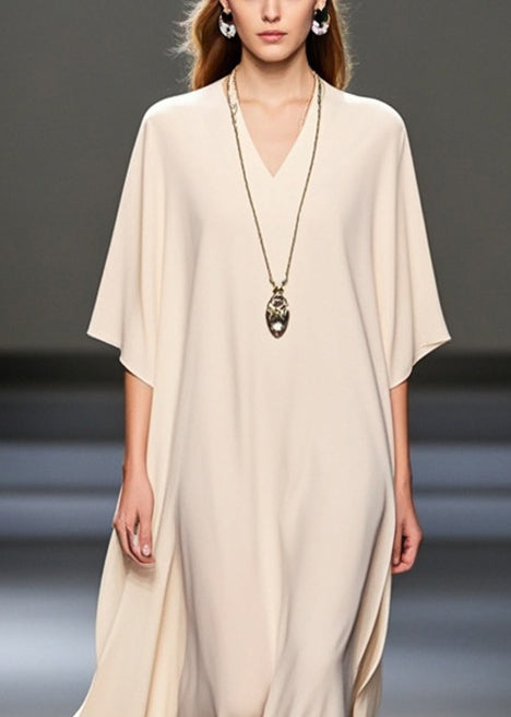 White Oversized Draping Chiffon Holiday Dresses Summer