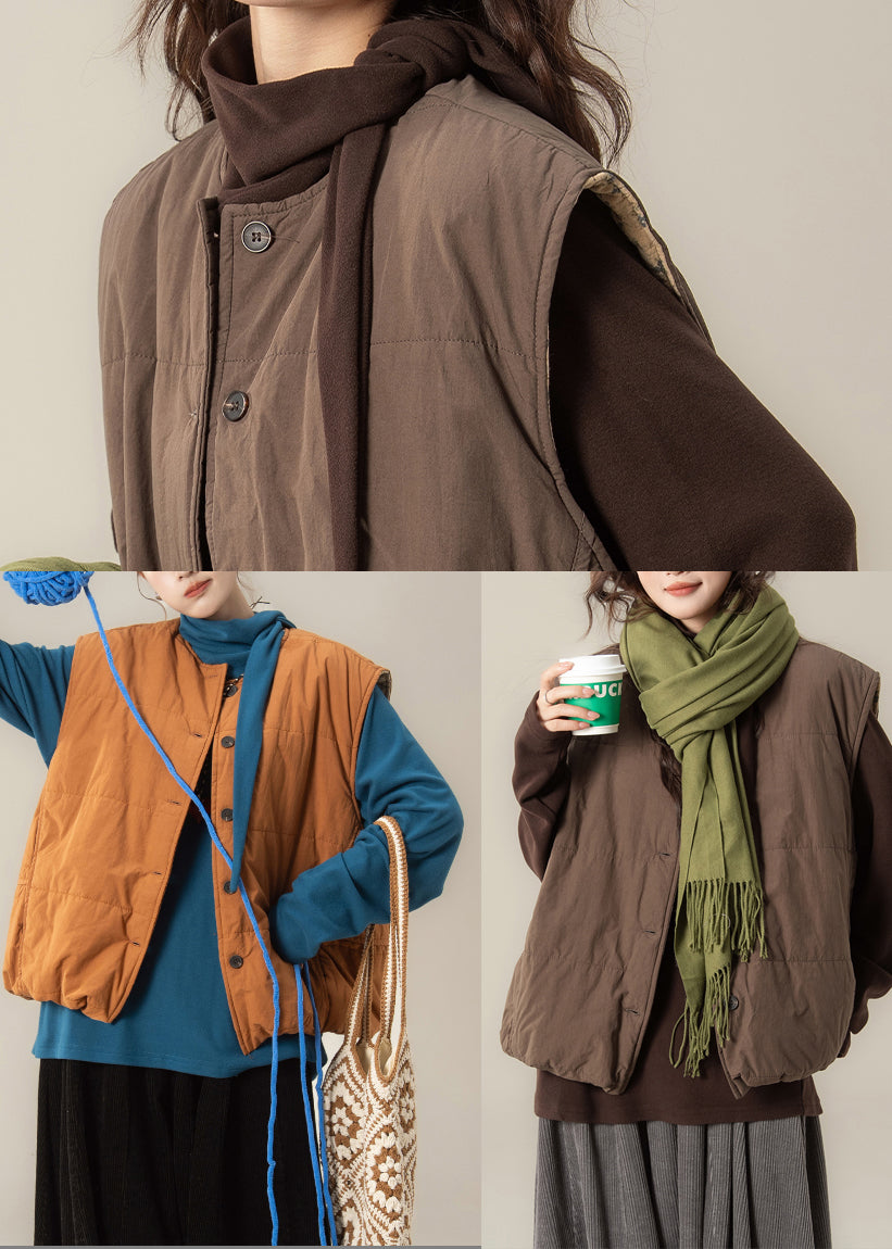 Modern Brown Oversized Warm Fine Cotton Filled Vests Winter