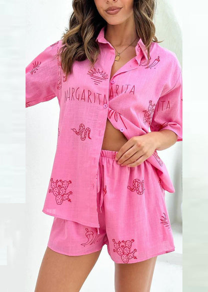 White Printed Shirt and Shorts Collar Set for