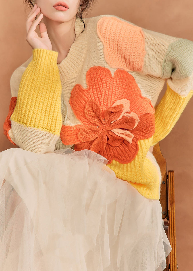 French Multicolor O-neck Knit Sweaters Winter