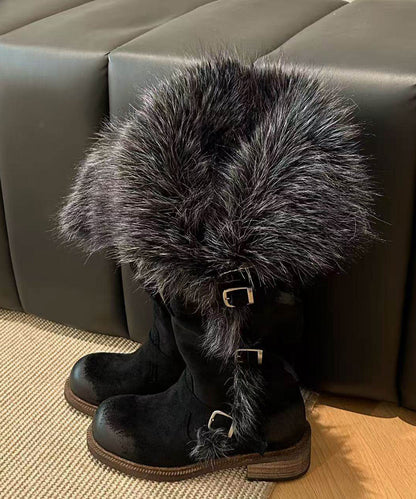 Suede Grey Suede Splicing Boots Fuzzy Wool Lined