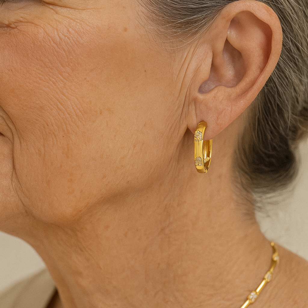 Hoop Earrings With Golden Flower