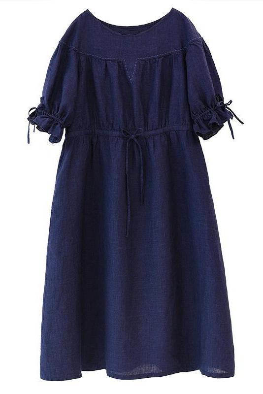 Linen Half Sleeve Round Neck Dress