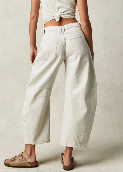 New White High Waist Patchwork Denim Crop Pants