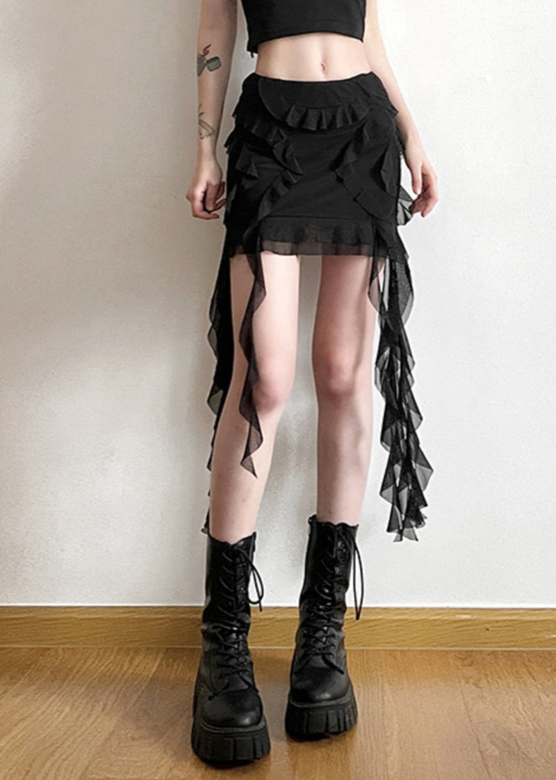 Black Ruffled Patchwork High Waist Tulle Skirt Summer