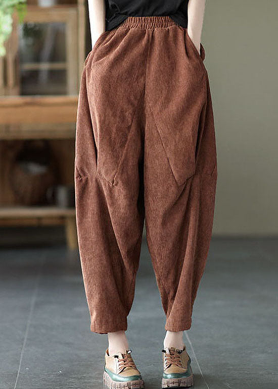Chocolate Corduroy Harem Pants Elastic Waist Spring