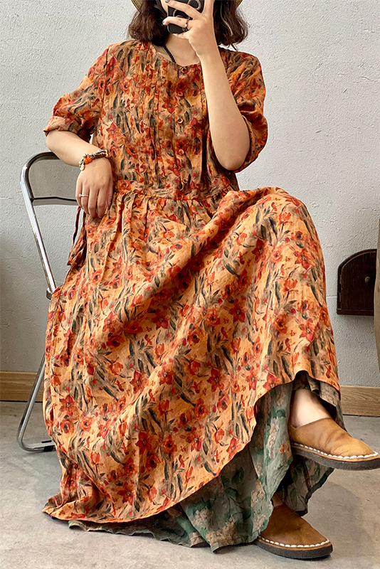 Summer Print Dress Ramie Maxi Dress