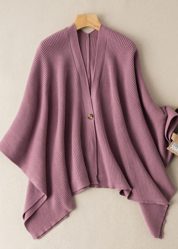 Oatmeal V Neck Button Cotton Knit Sweaters Cardigans Batwing Sleeve