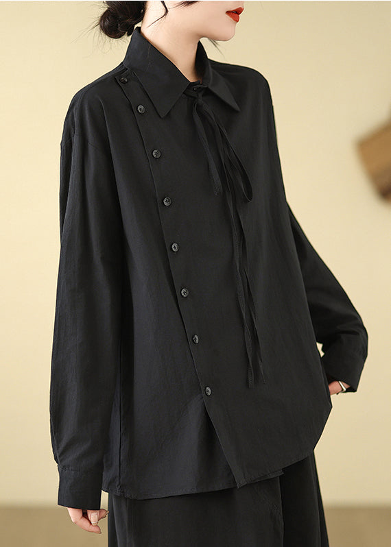 Black Asymmetrical Cotton Shirt Spring