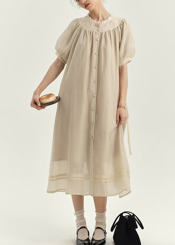 New Apricot Lace Patchwork Cotton Shirts Dresses Lantern Sleeve