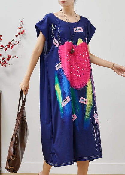 Navy Graffiti Rhinestone Love Cotton Holiday Dress Summer