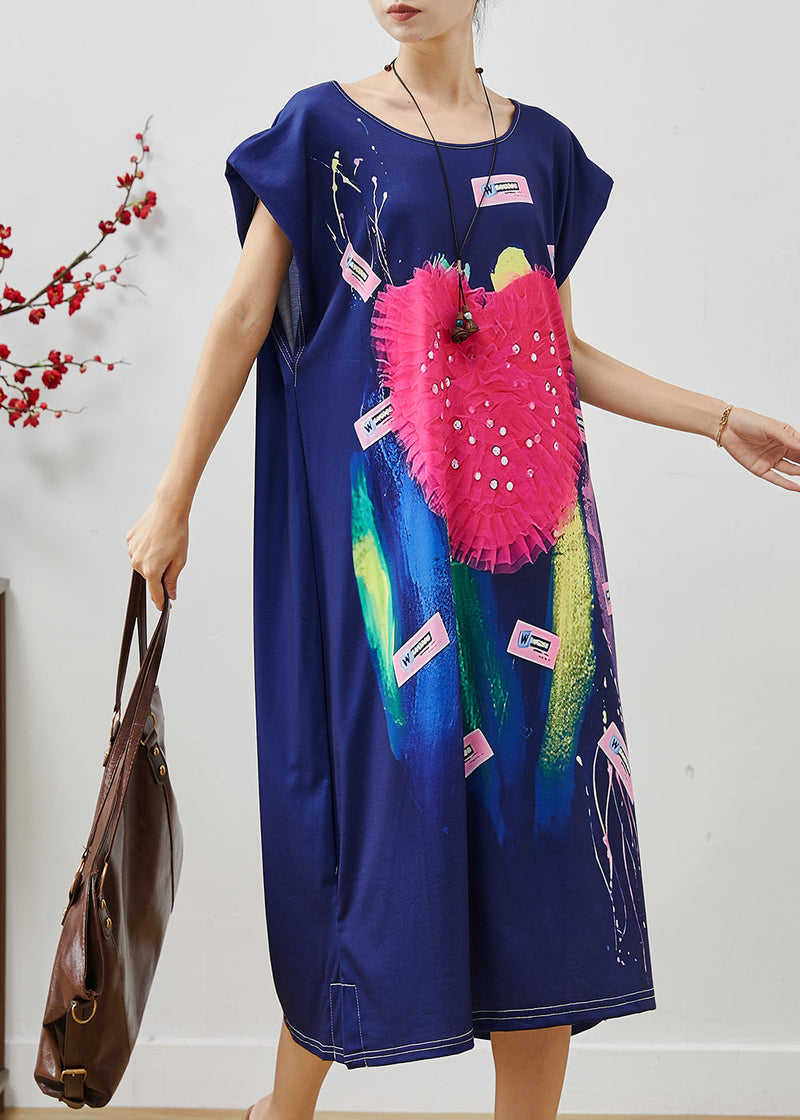 Navy Graffiti Rhinestone Love Cotton Holiday Dress Summer
