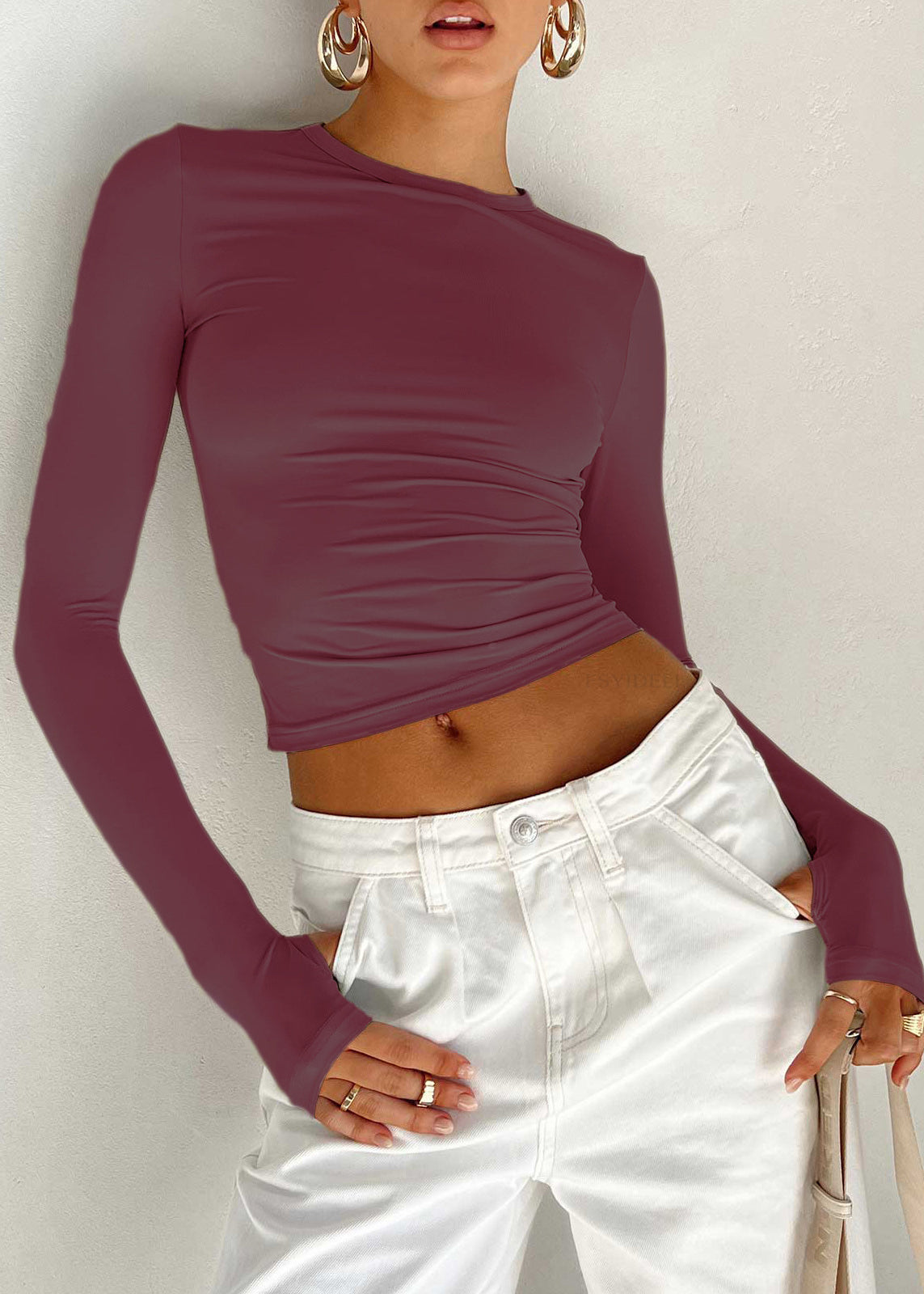 Simple Brown O Neck Slim Fit Cotton T Shirt Top Spring