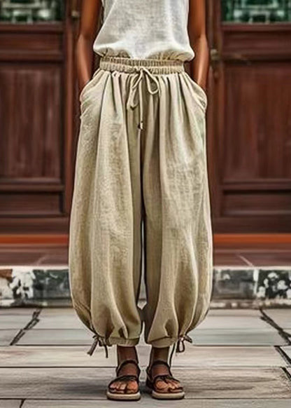 Light Green Elastic Waist Lantern Pants