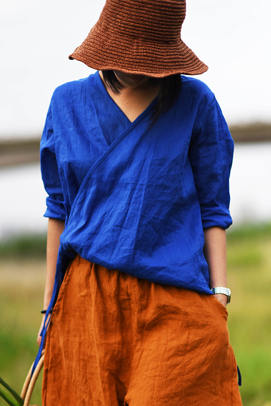 Fall New Retro Lace-up Cotton Linen Shirt